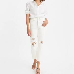LEVI'S Wedgie Straight Leg Distressed Jeans White 26